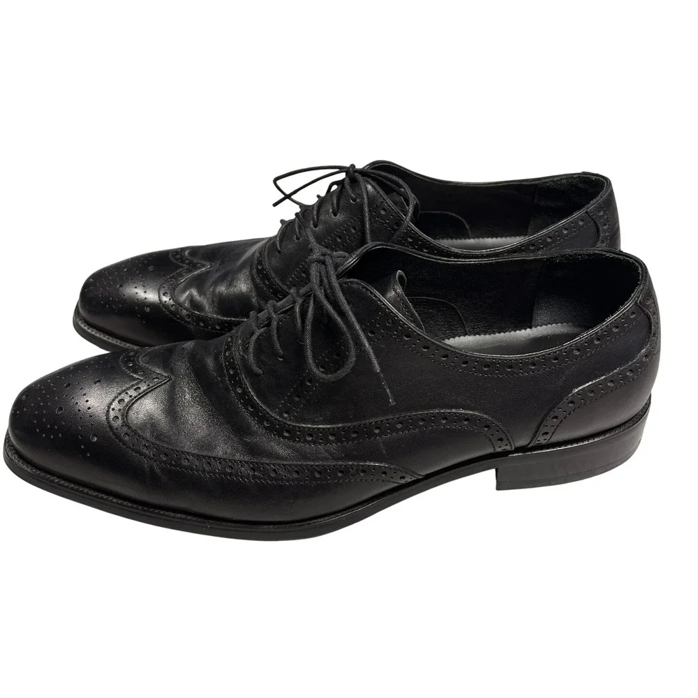 Hallow Unbind Mens Black Leather Wingtip Brogue Oxford Shoes Size US 12 Classic